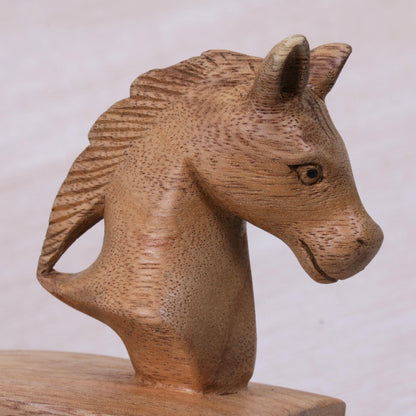 Handy Horse in Brown Hand Carved Suar Wood Horse Door Stopper in Brown from Bali