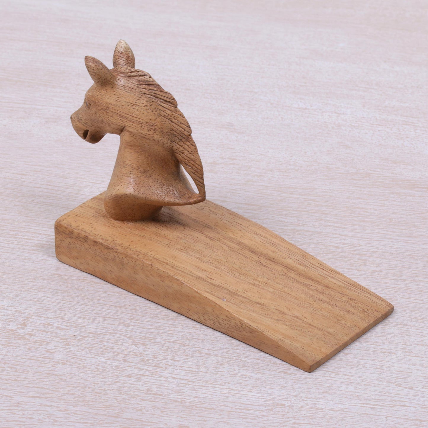 Handy Horse in Brown Hand Carved Suar Wood Horse Door Stopper in Brown from Bali