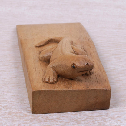 Handy Gecko in Brown Hand Carved Suar Wood Lizard Door Stopper in Brown from Bali