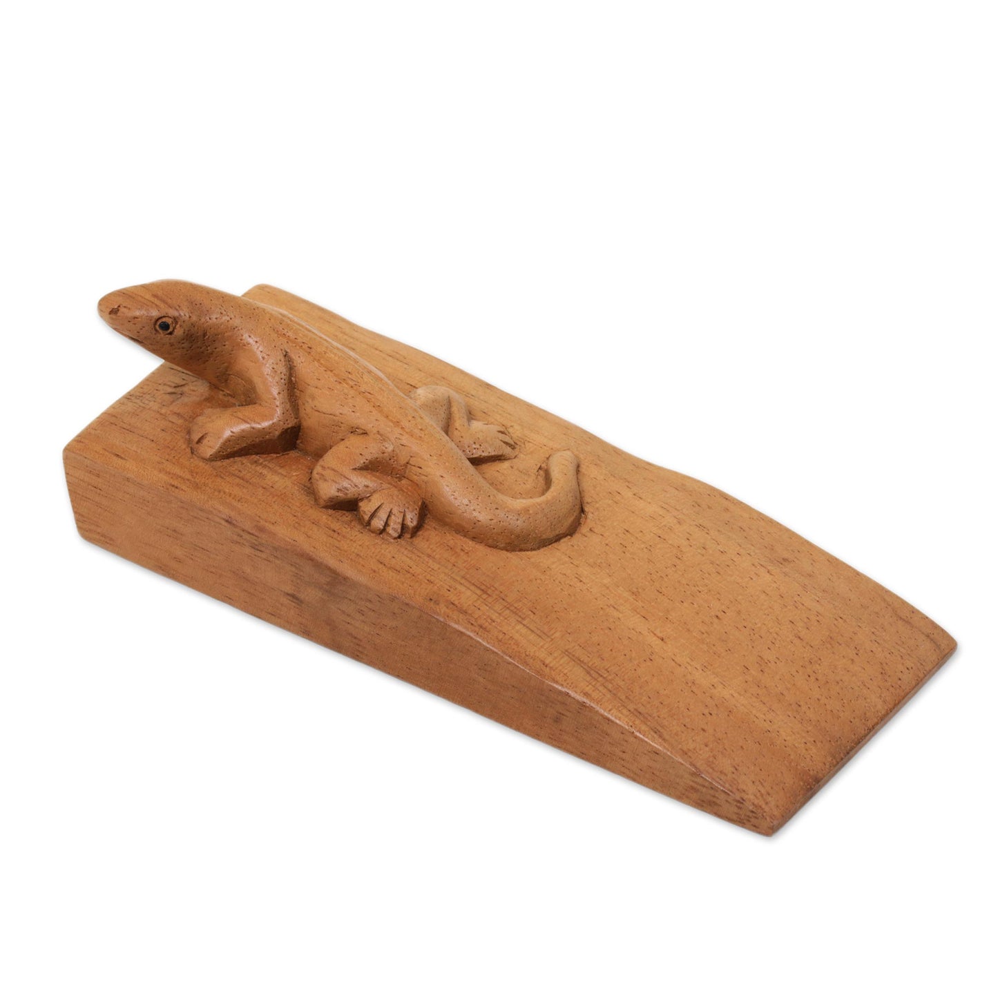 Handy Gecko in Brown Hand Carved Suar Wood Lizard Door Stopper in Brown from Bali