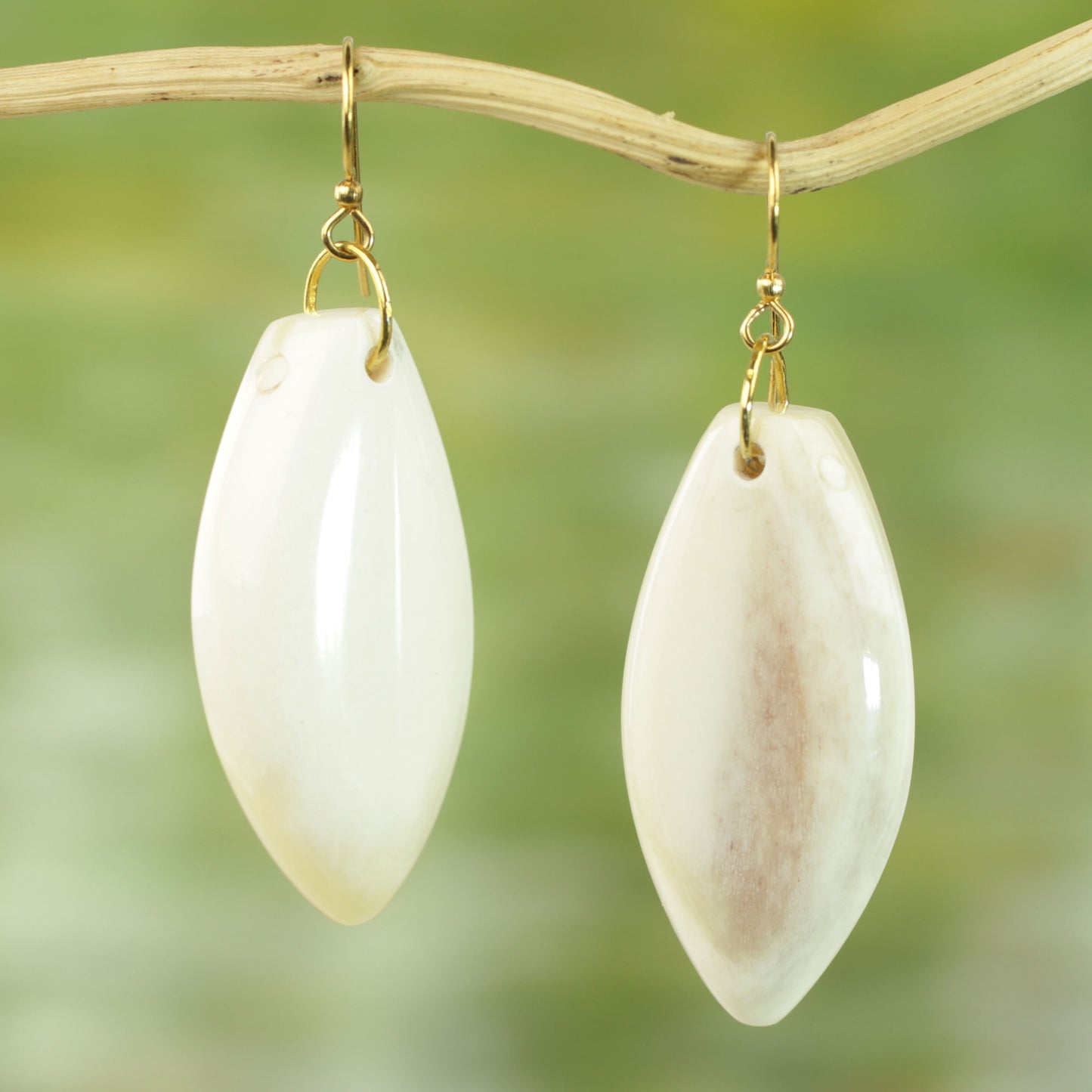 Natural Path Hand Crafted Cow Bone Dangle Earrings from West Africa