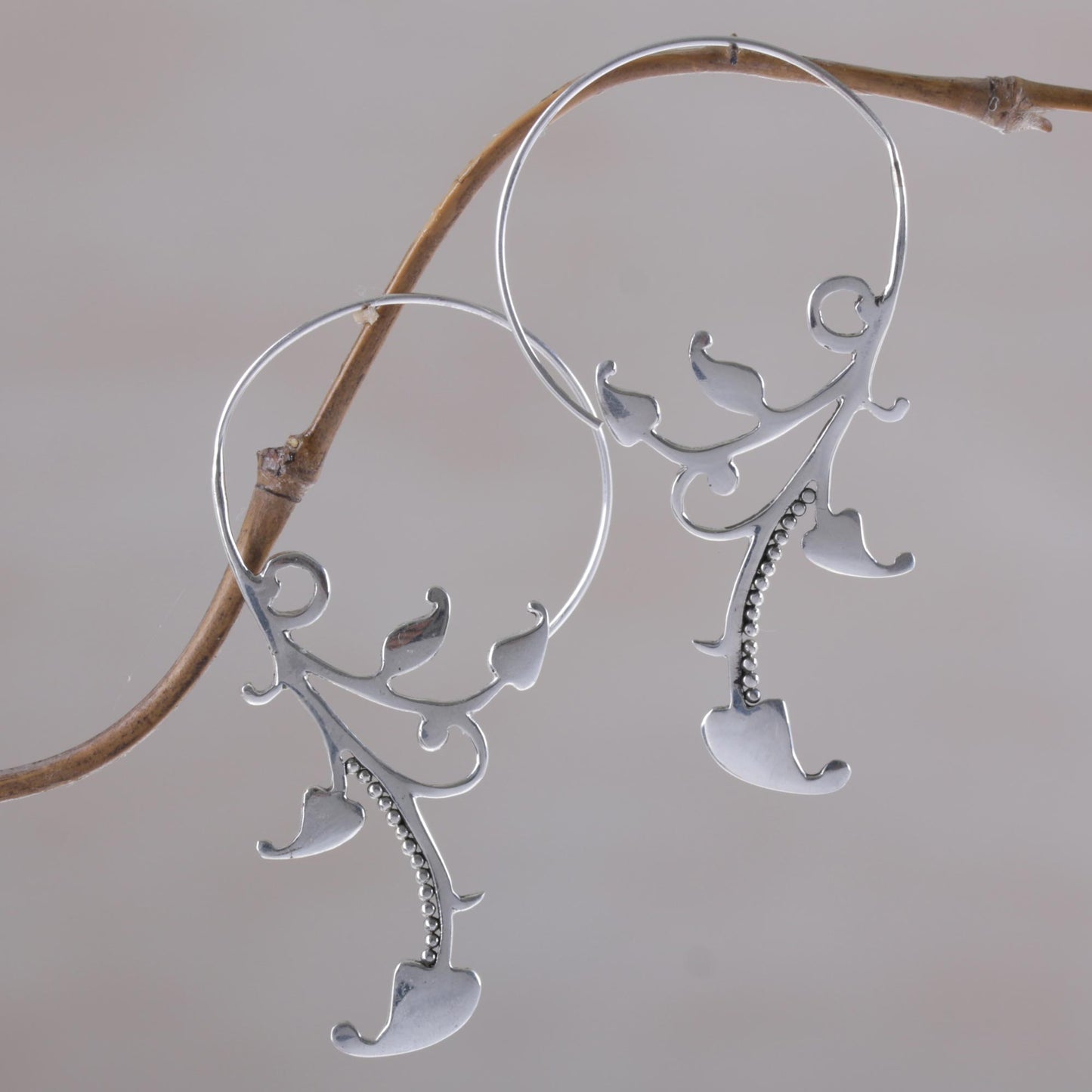 Dotted Vines 925 Sterling Silver Dotted Half-Hoop Earrings from Bali