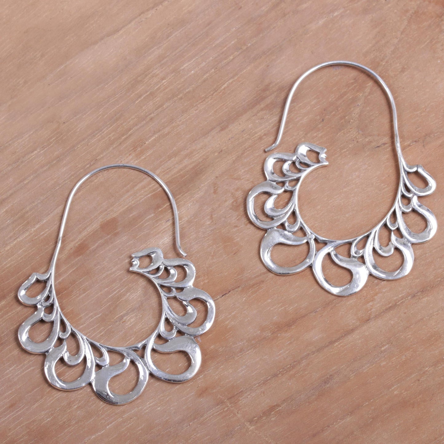 Paisley Majesty Silver Half Hoop Earrings