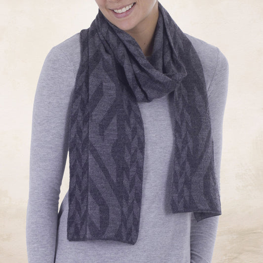 Mountain Scent in Grey Alpaca Blend Scarf in Dolphin Grey and Slate from Peru