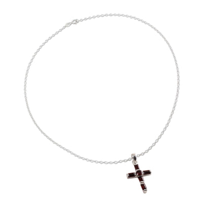 Deep Crimson Cross Garnet & Silver Necklace