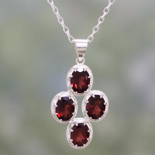 Morning Crimson Modern Garnet and Sterling Silver Necklace from India