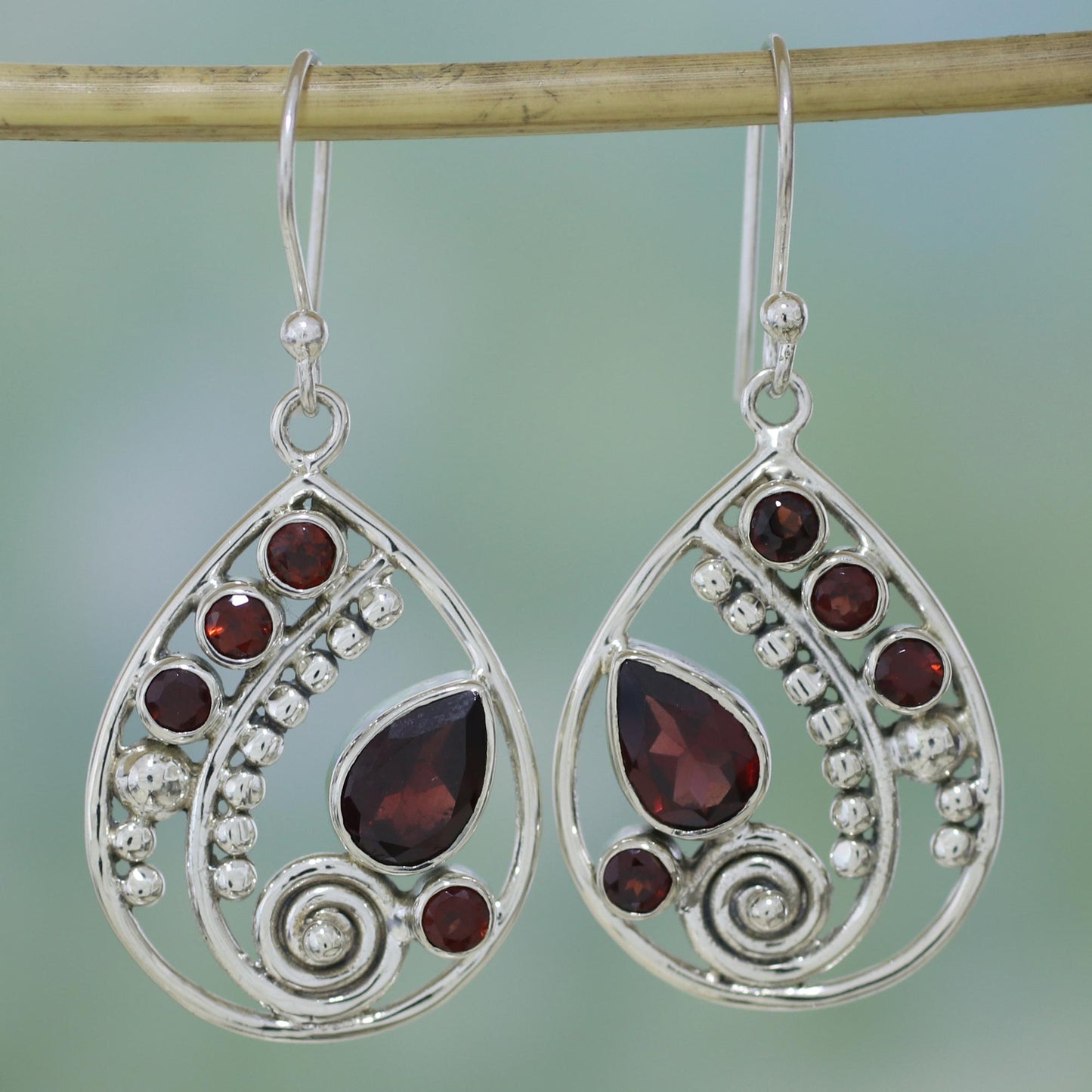 Scarlet Dew Garnet & Silver Dangle Earrings