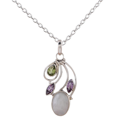 Majestic Harmony Multi-Gem Silver Necklace