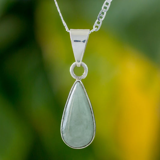 Pale Green Tear Light Green Teardrop Jade Pendant Necklace from Guatemala