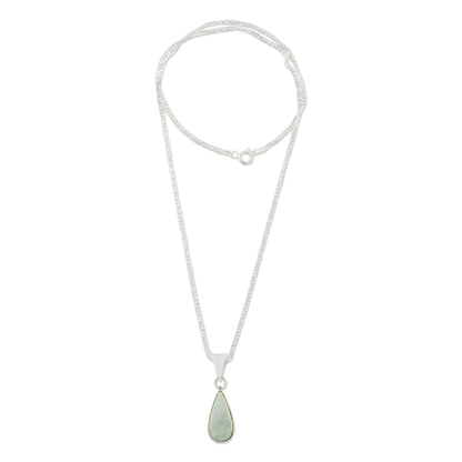 Pale Green Tear Light Green Teardrop Jade Pendant Necklace from Guatemala