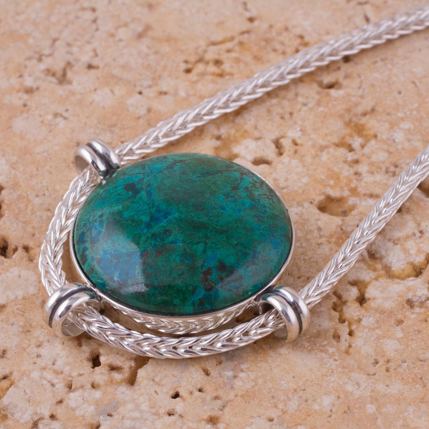 Essence of Time Andean Chrysocolla and Sterling Silver Pendant Necklace