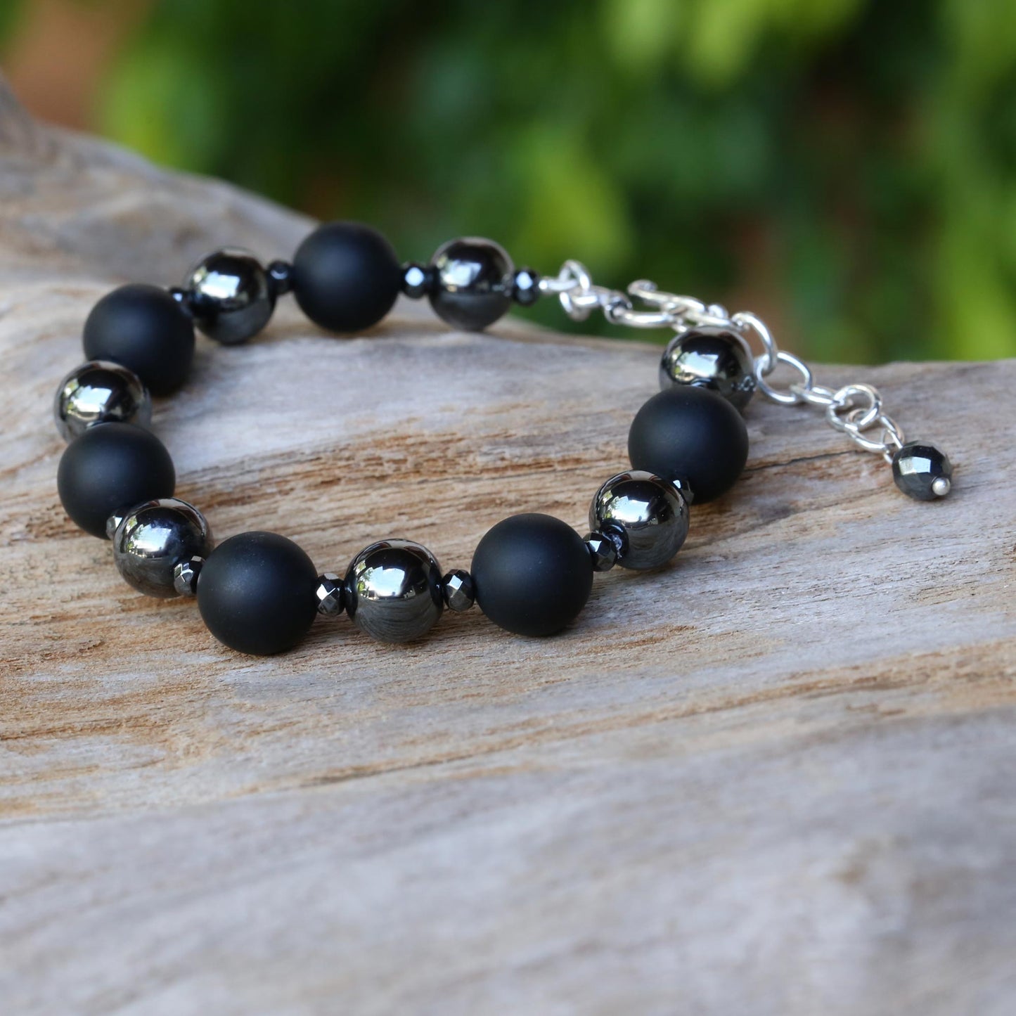 Dark Cosmos Onyx and Hematite Beaded Bracelet by Thai Artisans