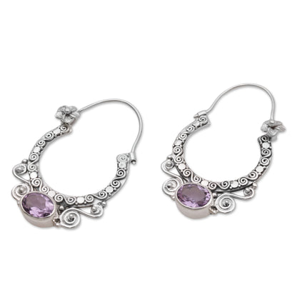 Spiral Arches Amethyst & Silver Hoop Earrings