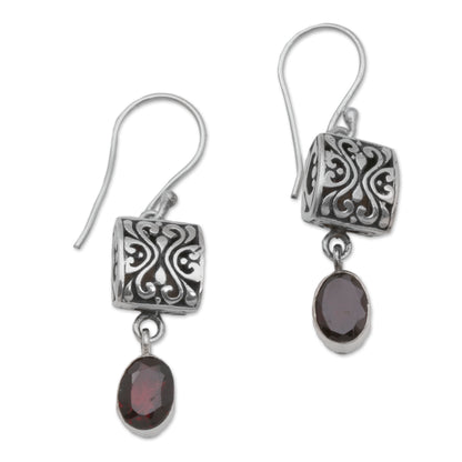 Red Horizon Sterling Silver and Garnet Dangle Earrings from Bali