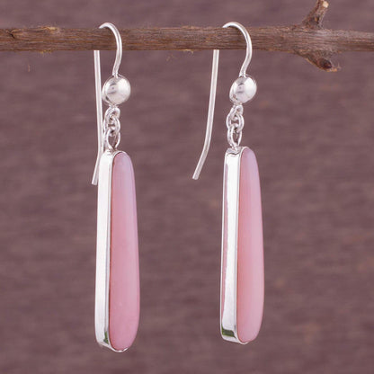 Beacons of Light Andean Silver Handcrafted Earrings with Natural Pink Opal