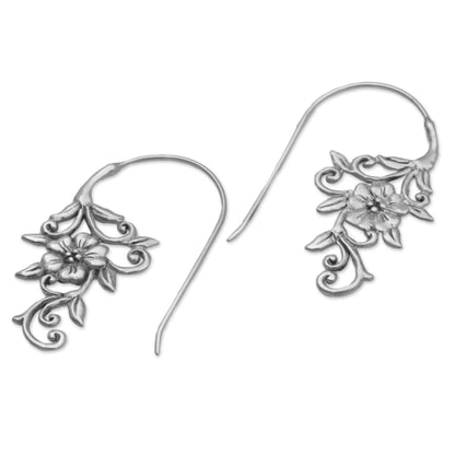 Floral Vines Indonesian Handmade Sterling Silver Flower Drop Earrings