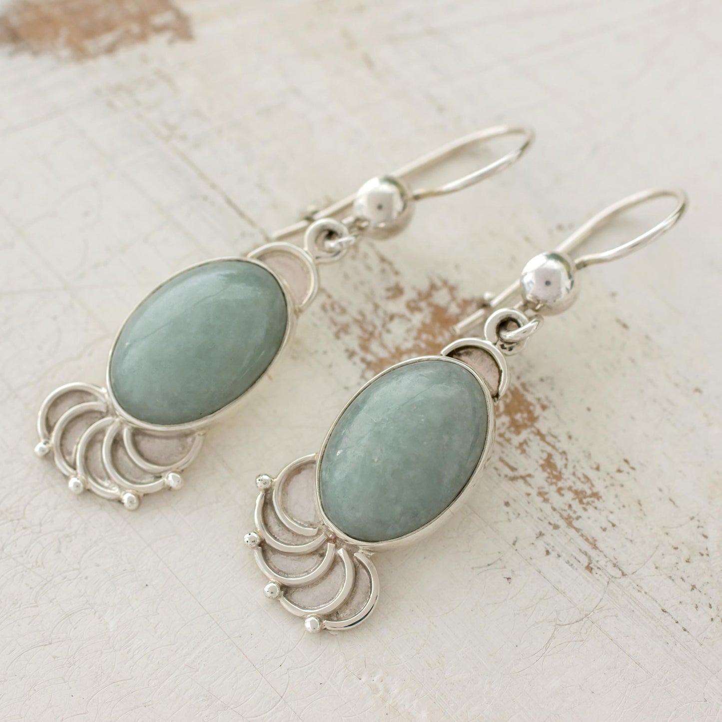 Siren Song in Light Green Light Green Jade Oval Dangle Earrings from Guatemala