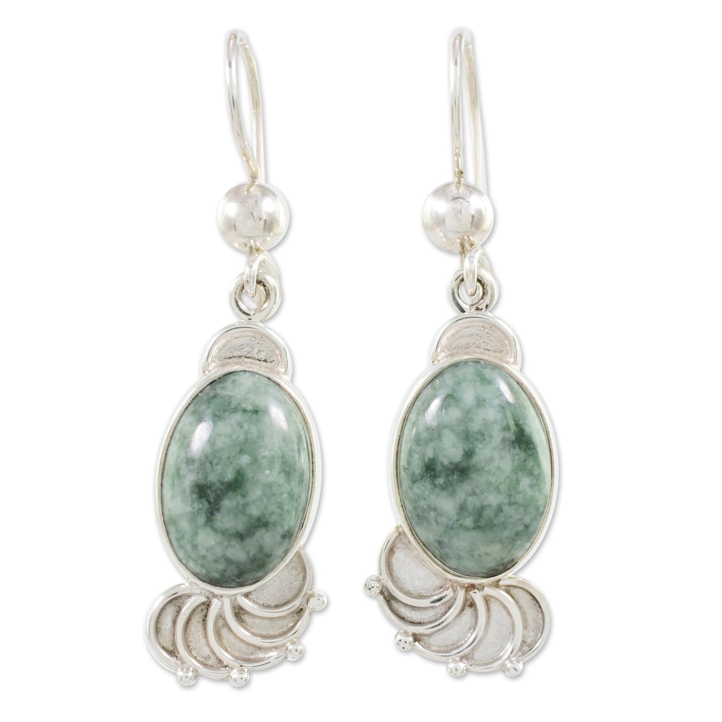 Siren Song Jade Sterling Silver Oval Dangle Earrings from Guatemala