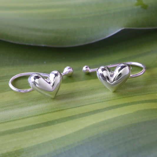 Demure Hearts Sterling Silver Heart Ear Cuffs Artisan Crafted in Thailand