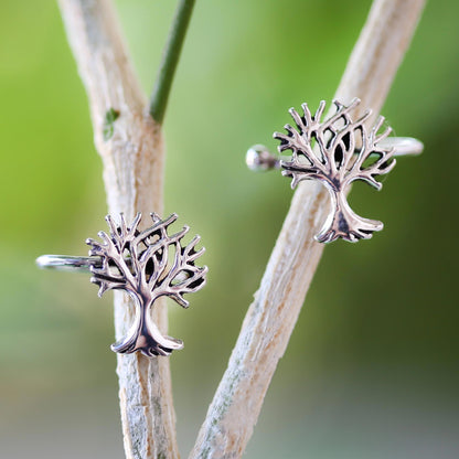 Eternal Trees Delicate Oak Tree Silver Ear Cuffs