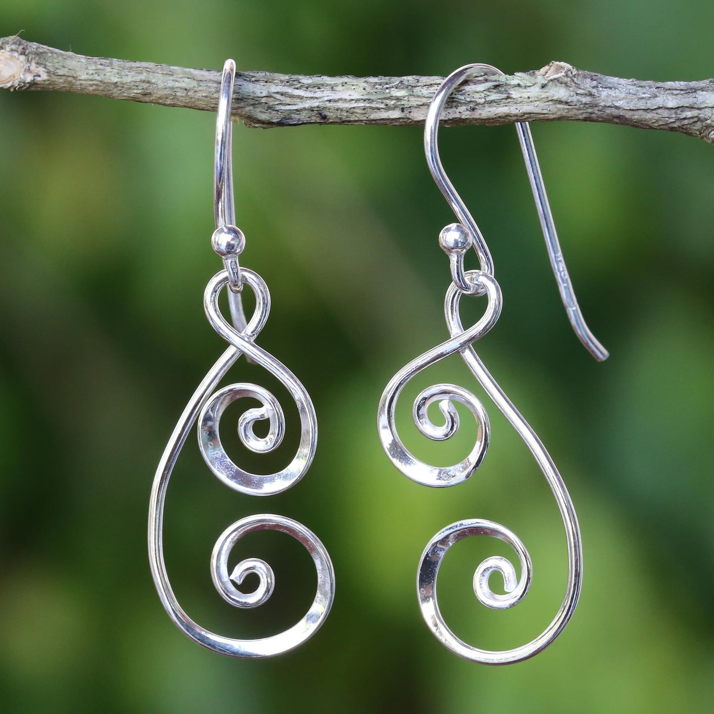 Lanna Spirals 925 Sterling Silver Artisan Crafted Thai Art Dangle Earrings