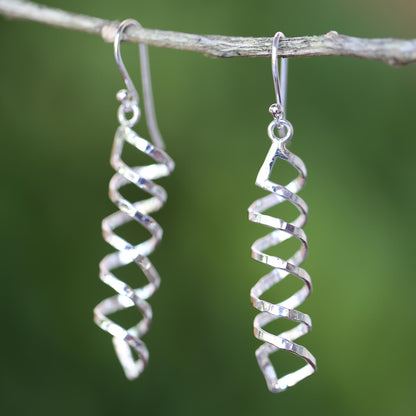 Cheerful Serpentines Shiny 925 Silver Spiral Earrings Artisan Crafted in Thailand