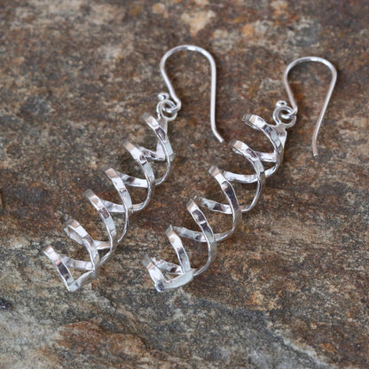 Cheerful Serpentines Shiny 925 Silver Spiral Earrings Artisan Crafted in Thailand