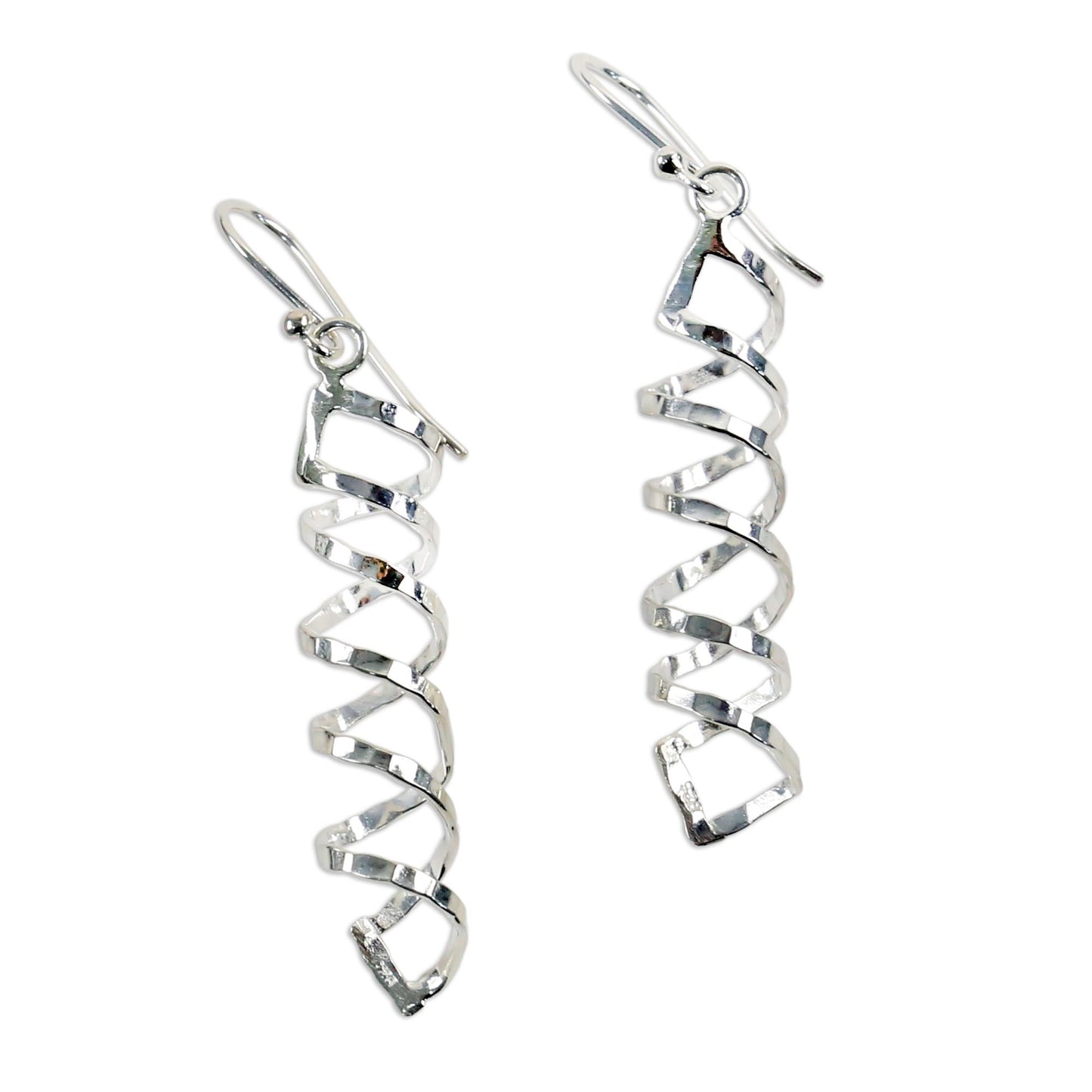 Cheerful Serpentines Shiny 925 Silver Spiral Earrings Artisan Crafted in Thailand