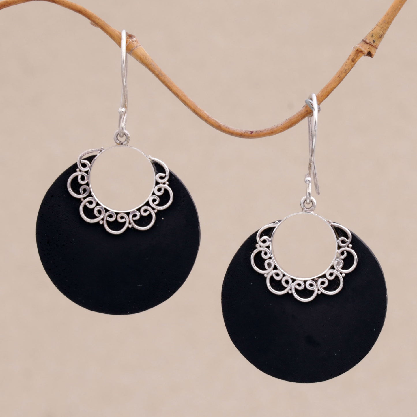 Crescent Lace Sterling Silver Drop Earrings