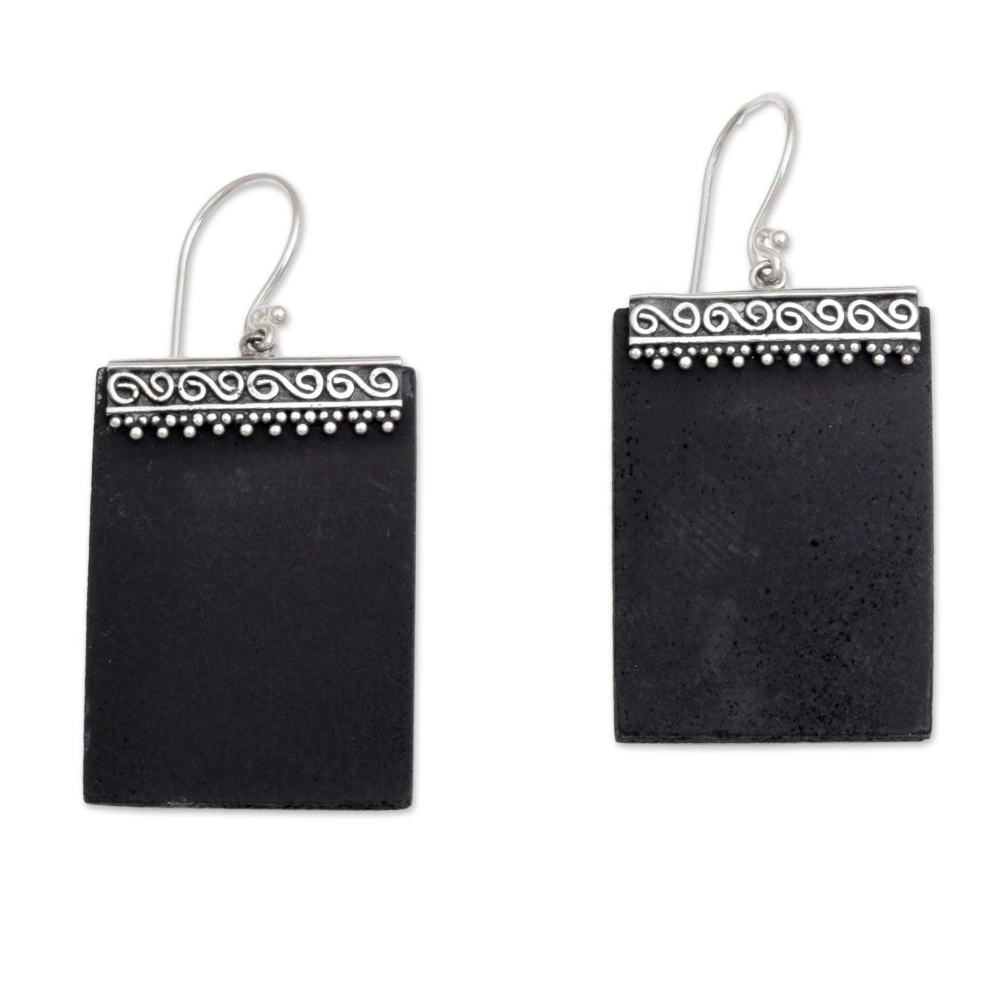 Dotted Walls Sterling Silver and Lava Stone Rectangular Earrings