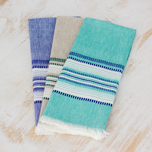 Sea and Sky Set of Three 100% Cotton Dishtowels from Guatemala