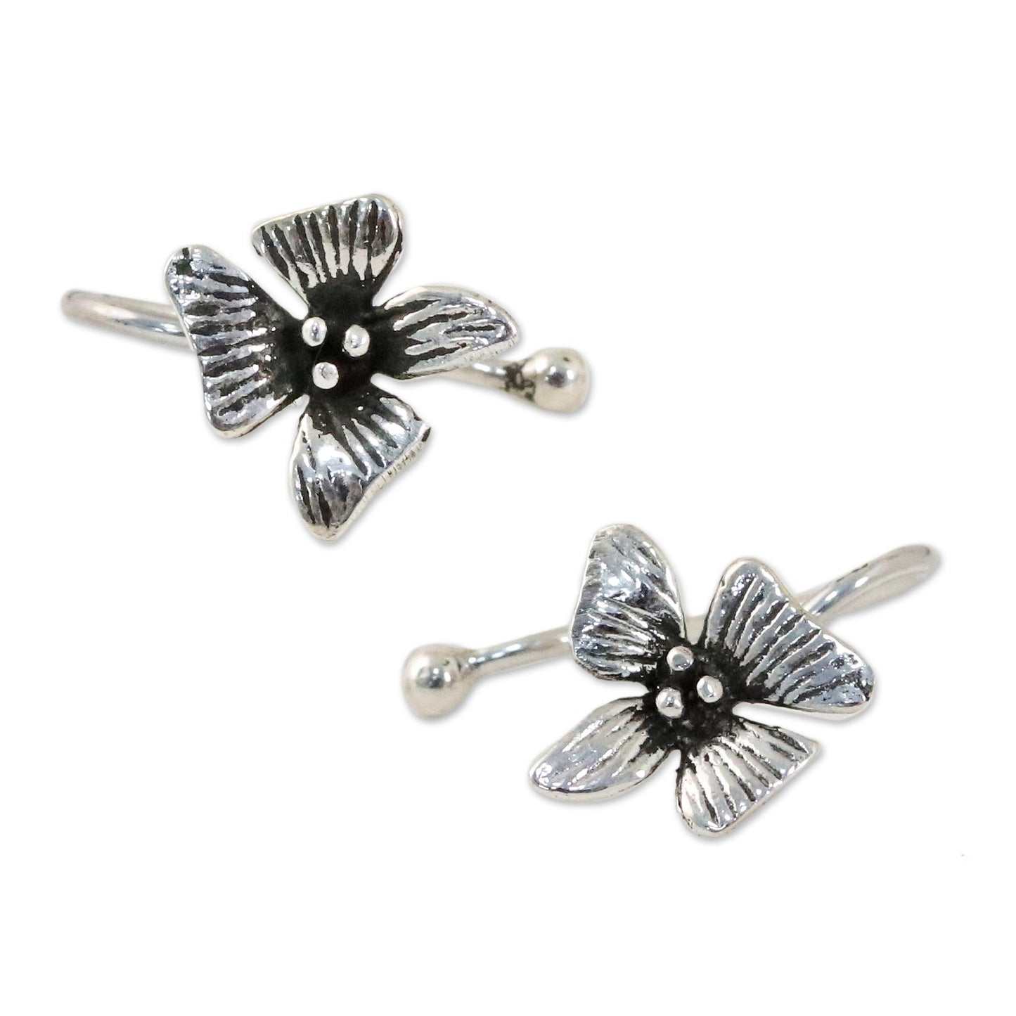 Petite Orchids Sterling Silver Orchid Flower Ear Cuffs from Thailand