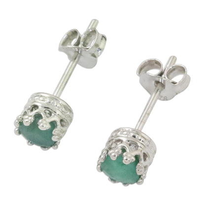 Brilliant Splendor Rhodium Plated Emerald Stud Earrings from Thailand