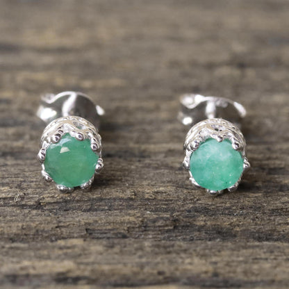 Brilliant Splendor Rhodium Plated Emerald Stud Earrings from Thailand