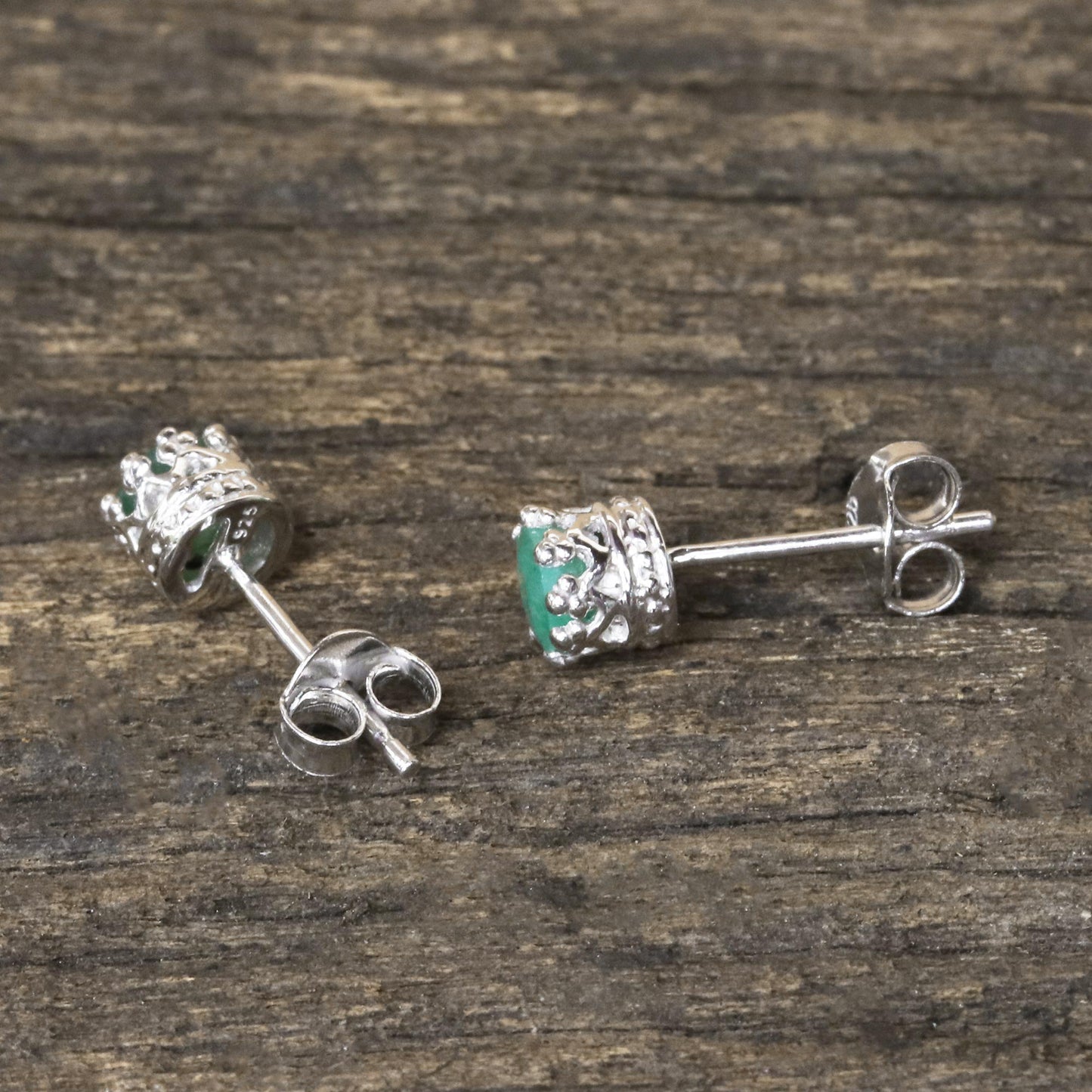 Brilliant Splendor Rhodium Plated Emerald Stud Earrings from Thailand