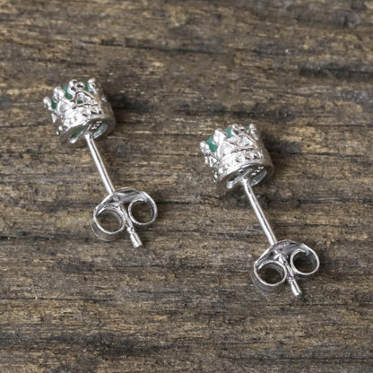 Brilliant Splendor Rhodium Plated Emerald Stud Earrings from Thailand