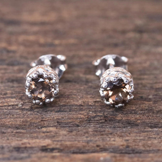 Brilliant Splendor Rhodium Plated Smoky Quartz Stud Earrings from Thailand