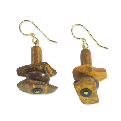 Prosperous Sika Ghanaian Handcrafted Sese Wood and Coconut Shell Earrings