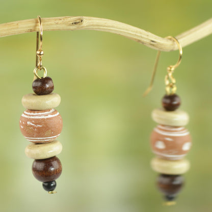 Sweet Beads Sese Wood and Ceramic Dangle Earrings from Ghana