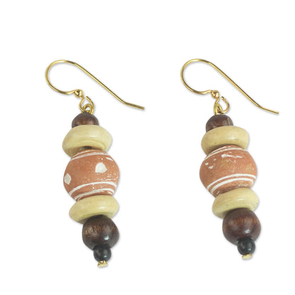 Sweet Beads Sese Wood and Ceramic Dangle Earrings from Ghana