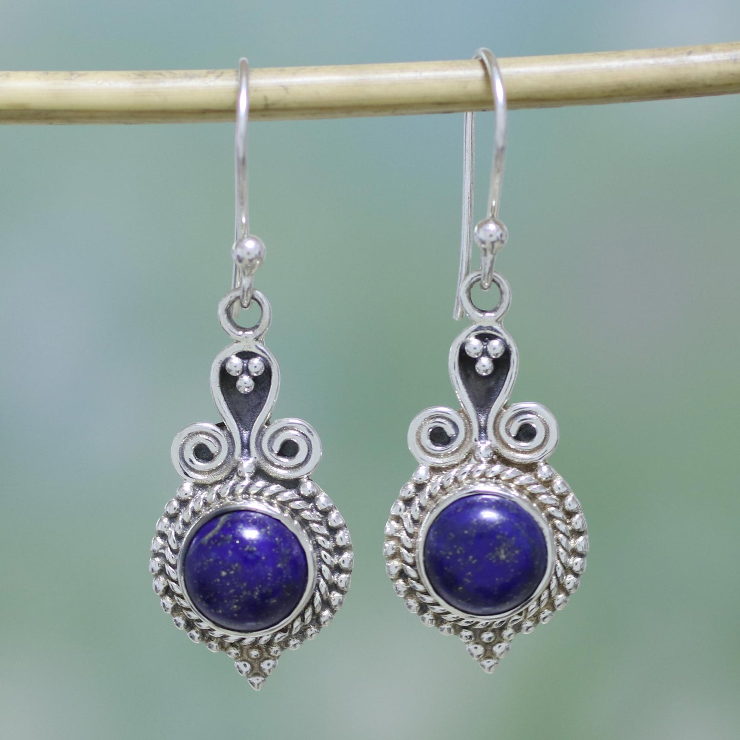 Grand Delhi Blue 925 Sterling Silver and Lapis Lazuli India Jewelry Earrings