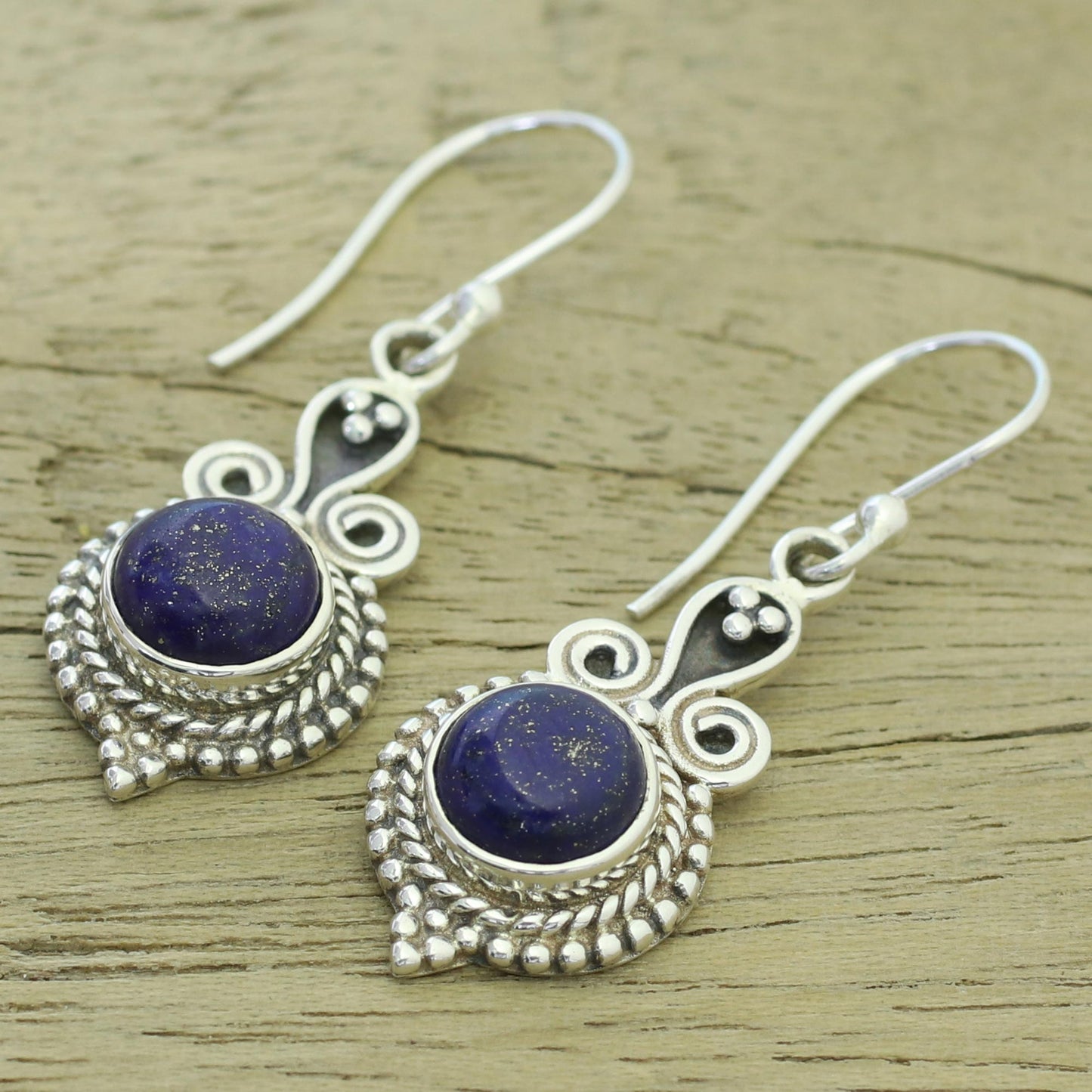 Grand Delhi Blue 925 Sterling Silver and Lapis Lazuli India Jewelry Earrings