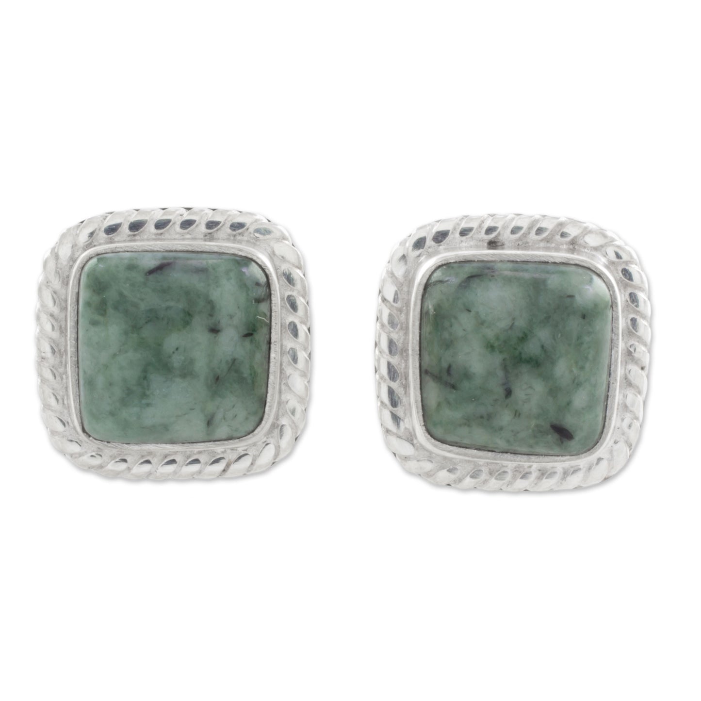 Love Lassos in Green Jade and Sterling Silver Rope Motif Earrings from Guatemala