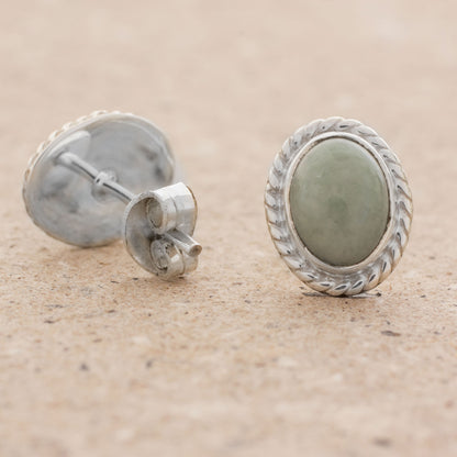 Oval Lassos Light Green Jade Oval Stud Earrings from Guatemala