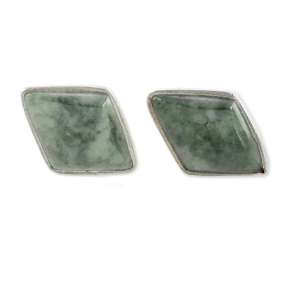 Mayan Elegance in Green Green Jade and 925 Silver Rhombus Earrings from Guatemala