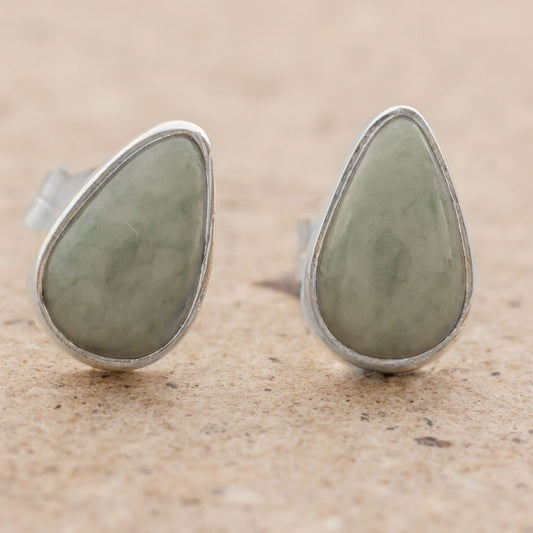 Mayan Teardrops in Light Green Light Green Jade Teardrop Stud Earrings from Guatemala