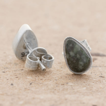 Mayan Teardrops in Dark Green Green Jade and 925 Silver Teardrop Earrings from Guatemala