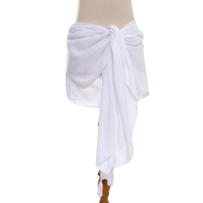 Paradise Breeze in White Handmade White 100% Rayon Short Sarong from Indonesia