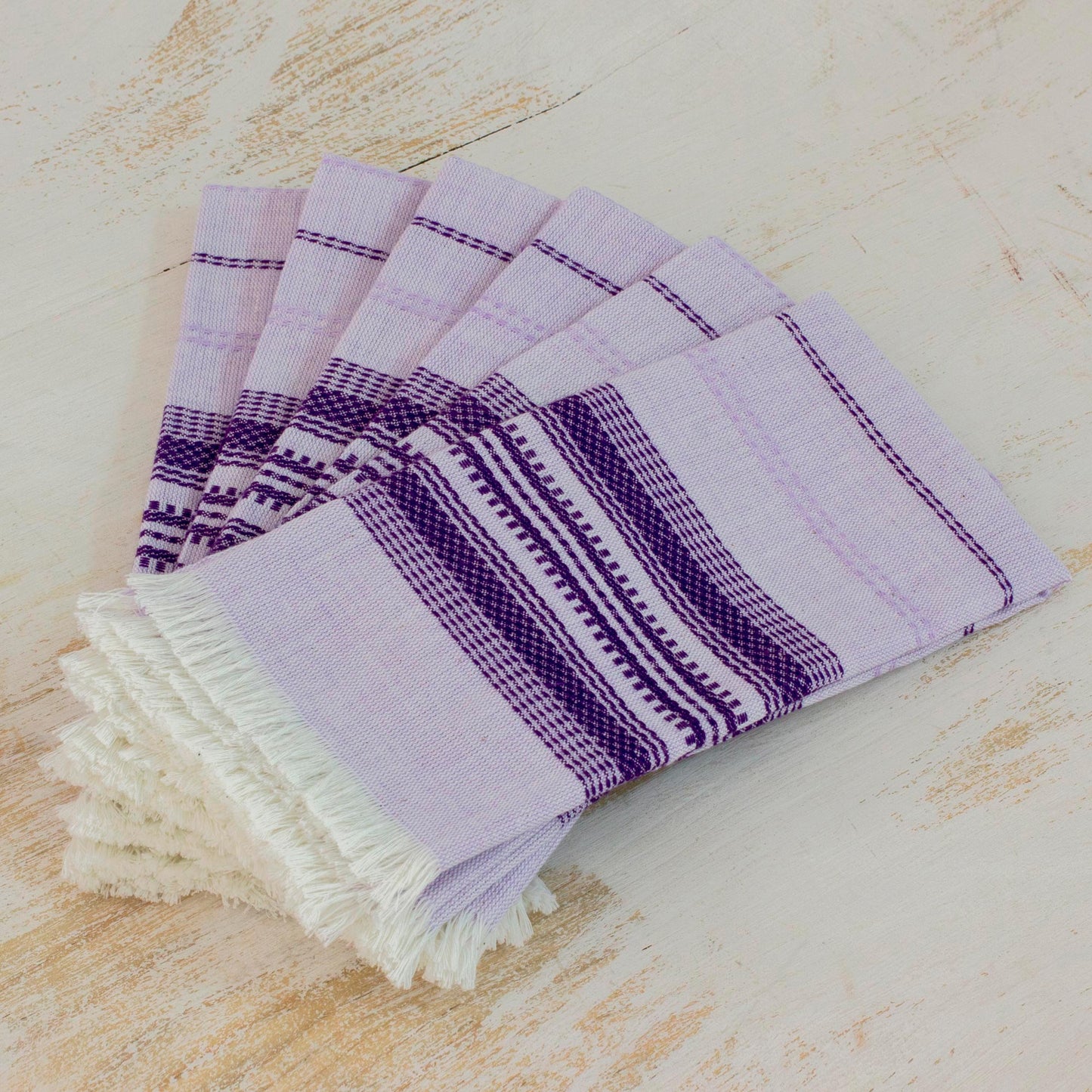 Cheerful Kitchen in Purple Purple Striped 100% Cotton Napkins (Set of 6)