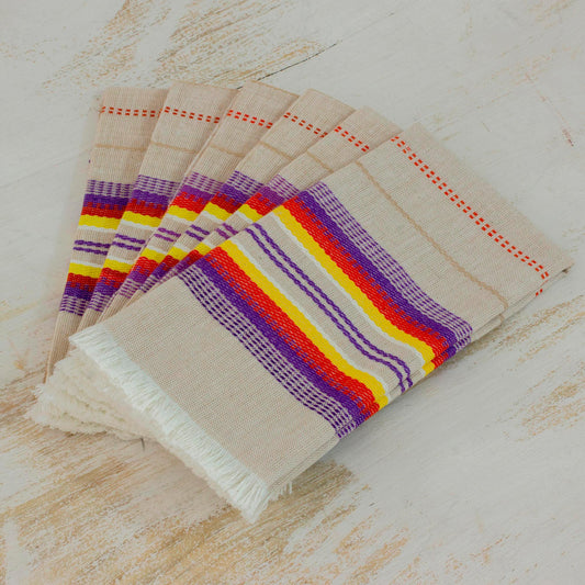 Sunset Dinner Striped 100% Cotton Napkins from Guatemala (Set of 6)